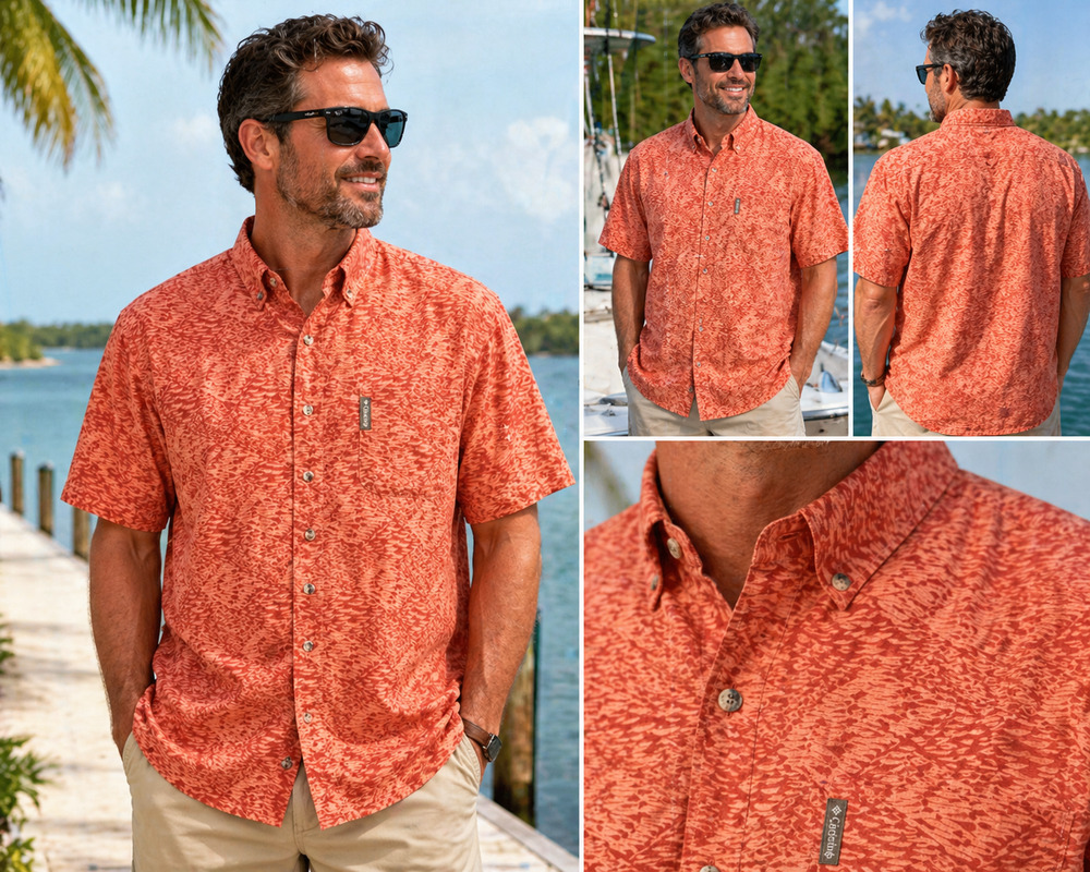 Columbia School of Fish Tropical Hawaiian Button Down Shirt M Fishing Beach